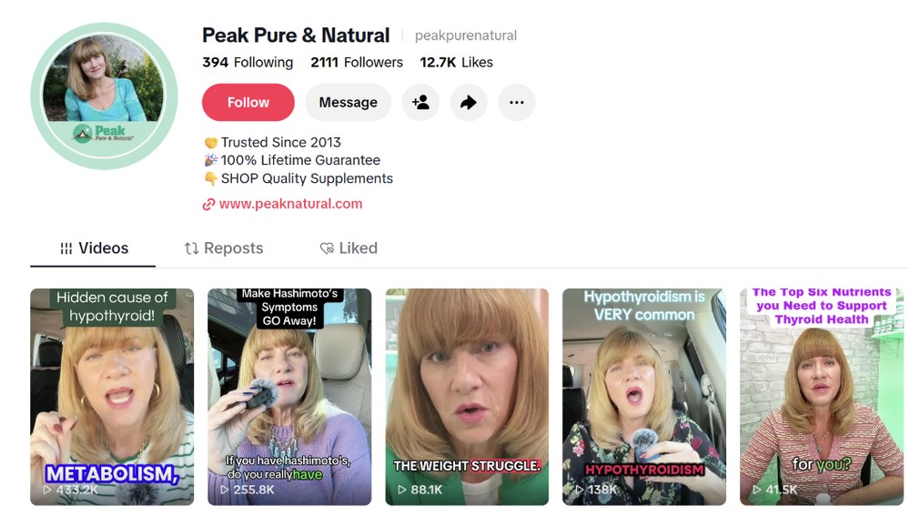 Peak Pure & Natural — social content grown by Walsh Digital Co.